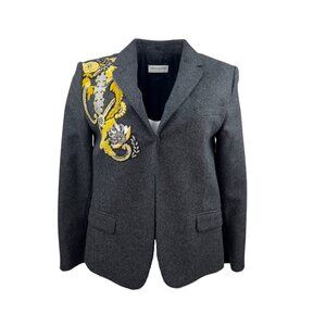 Dries Van Noten Grey Wool Blazer with Embroidery and Beading